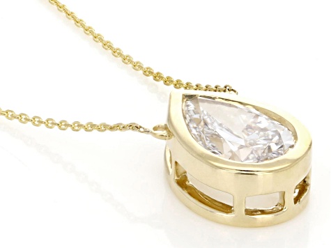White Lab-Grown Diamond F VS 14K Yellow Gold Solitaire Station Necklace 1.50ct