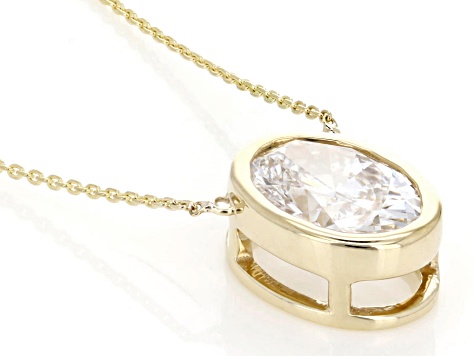 White Lab-Grown Diamond F VS 14K Yellow Gold Solitaire Station Necklace 1.50ct