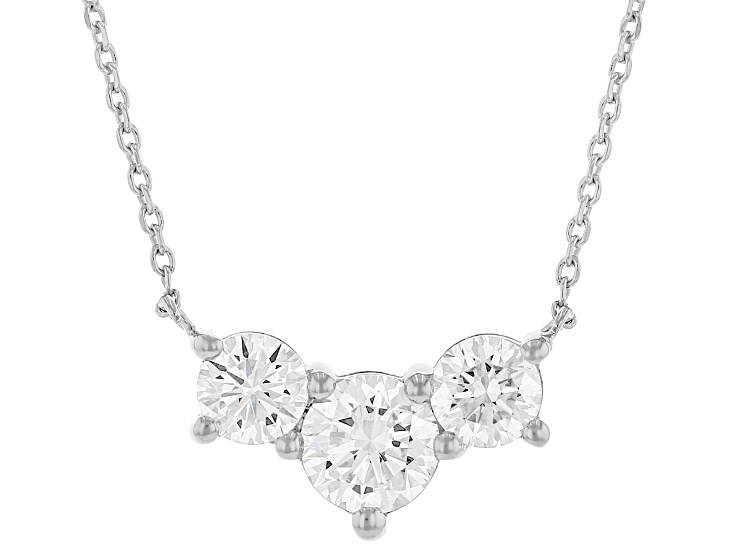 Round White Lab-Grown Diamond H SI1 Rhodium Over Sterling Silver 3-Stone Necklace 1.00ctw