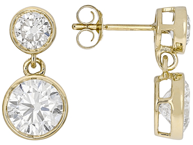 White Lab-Grown Diamond H SI2 10K Yellow Gold Dangle Earrings 2.60ctw