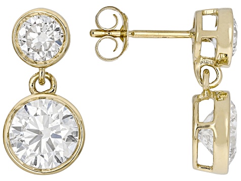 White Lab-Grown Diamond H SI2 10K Yellow Gold Dangle Earrings 2.60ctw