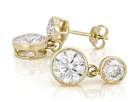 White Lab-Grown Diamond H SI2 10K Yellow Gold Dangle Earrings 2.60ctw
