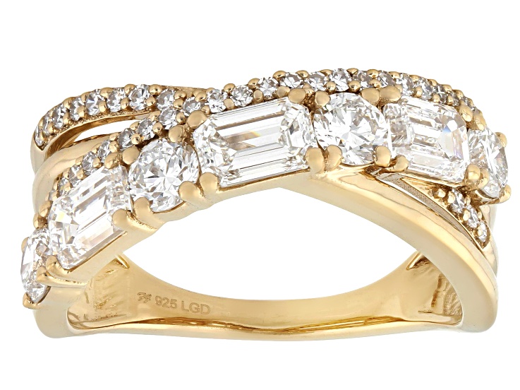 White Lab-Grown Diamond H SI 14K Yellow Gold Over Sterling Silver Crossover Ring 2.00ctw