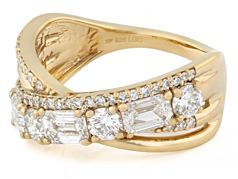 White Lab-Grown Diamond H SI 14K Yellow Gold Over Sterling Silver Crossover Ring 2.00ctw