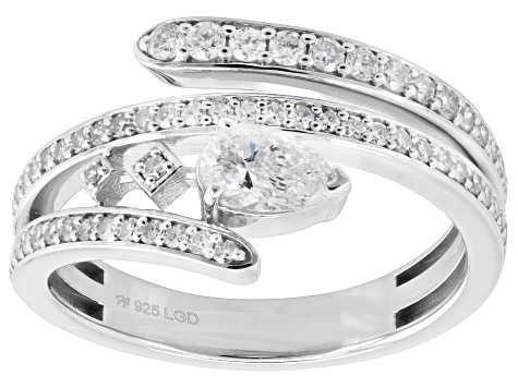 White Lab-Grown Diamond H SI 14K Rhodium Over Sterling Silver Bypass Ring 0.85ctw