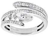 White Lab-Grown Diamond H SI 14K Rhodium Over Sterling Silver Bypass Ring 0.85ctw