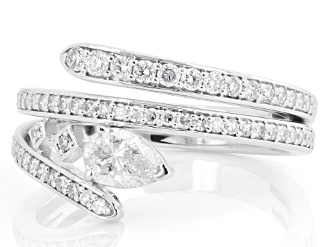 White Lab-Grown Diamond H SI 14K Rhodium Over Sterling Silver Bypass Ring 0.85ctw