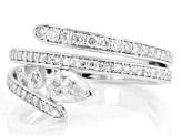 White Lab-Grown Diamond H SI 14K Rhodium Over Sterling Silver Bypass Ring 0.85ctw