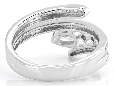 White Lab-Grown Diamond H SI 14K Rhodium Over Sterling Silver Bypass Ring 0.85ctw