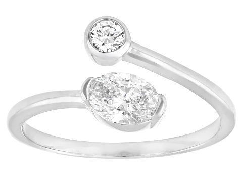 White Lab-Grown Diamond H SI Rhodium Over Sterling Silver Bypass Ring 0.60ctw