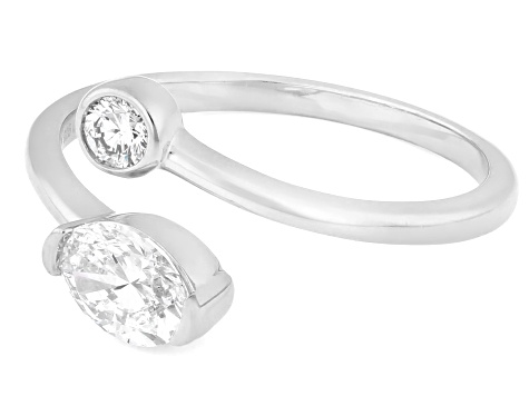 White Lab-Grown Diamond H SI Rhodium Over Sterling Silver Bypass Ring 0.60ctw
