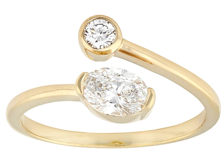 White Lab-Grown Diamond H SI 14K Yellow Gold Over Sterling Silver Bypass Ring 0.60ctw