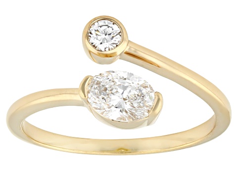 White Lab-Grown Diamond H SI 14K Yellow Gold Over Sterling Silver Bypass Ring 0.60ctw
