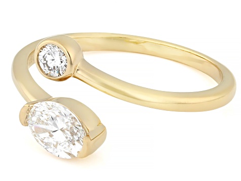 White Lab-Grown Diamond H SI 14K Yellow Gold Over Sterling Silver Bypass Ring 0.60ctw
