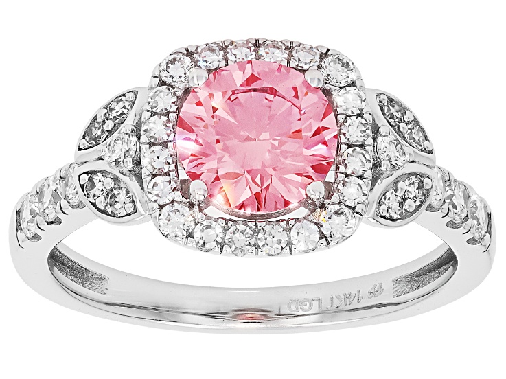 Certified Pink and White Lab-Grown Diamond H SI 14K White Gold Halo Ring 1.50ctw
