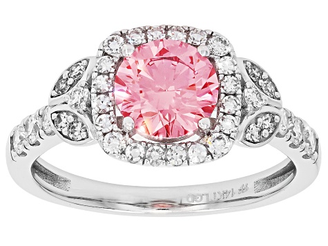 Certified Pink and White Lab-Grown Diamond H SI 14K White Gold Halo Ring 1.50ctw
