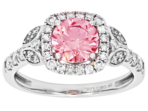 Certified Pink and White Lab-Grown Diamond H SI 14K White Gold Halo Ring 1.50ctw