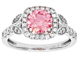 Certified Pink and White Lab-Grown Diamond H SI 14K White Gold Halo Ring 1.50ctw
