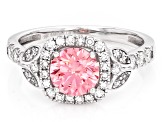Certified Pink and White Lab-Grown Diamond H SI 14K White Gold Halo Ring 1.50ctw