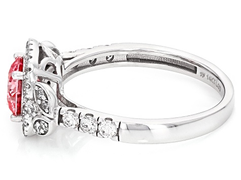 Certified Pink and White Lab-Grown Diamond H SI 14K White Gold Halo Ring 1.50ctw