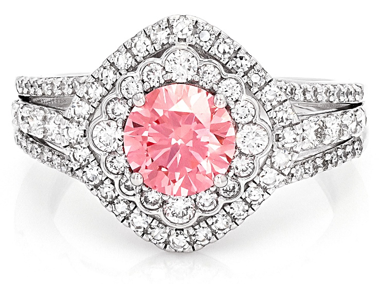 Certified Pink and White Lab-Grown Diamond H SI 14K White Gold Halo Ring 1.75ctw
