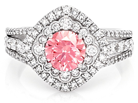 Certified Pink and White Lab-Grown Diamond H SI 14K White Gold Halo Ring 1.75ctw