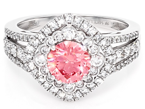 Certified Pink and White Lab-Grown Diamond H SI 14K White Gold Halo Ring 1.75ctw