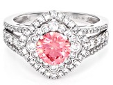 Certified Pink and White Lab-Grown Diamond H SI 14K White Gold Halo Ring 1.75ctw