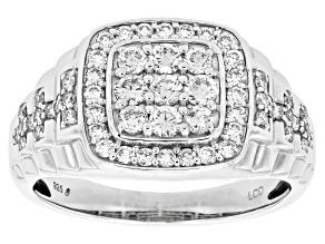White Lab-Grown Diamond F SI2 Rhodium Over Sterling Silver Mens Ring 1.00ctw