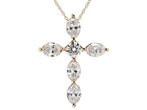 White Lab-Grown Diamond G-H SI 10K Yellow Gold Cross Pendant With Chain 1.50ctw