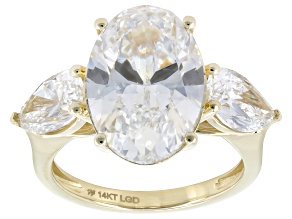 Certified White Lab-Grown Diamond E-F VS2 14K Yellow Gold 3-Stone Ring 8.50ctw