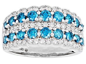 Blue and White Lab-Grown Diamond G-H VS Rhodium Over Sterling Silver Ring 2.00ctw
