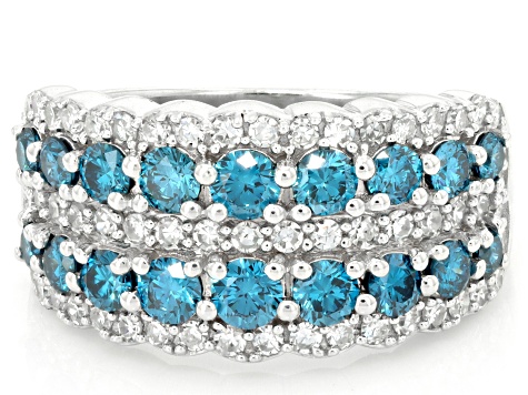 Blue and White Lab-Grown Diamond G-H VS Rhodium Over Sterling Silver Ring 2.00ctw