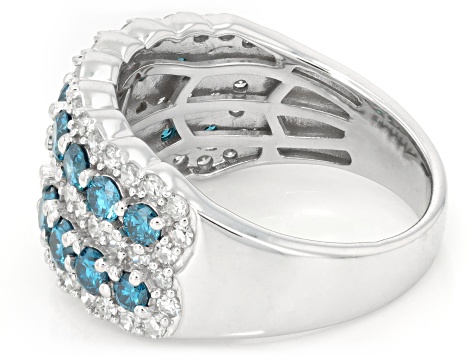 Blue and White Lab-Grown Diamond G-H VS Rhodium Over Sterling Silver Ring 2.00ctw