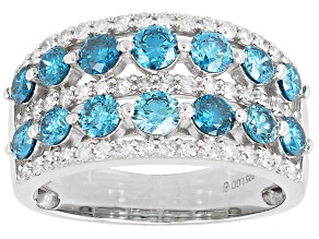 Blue and White Lab-Grown Diamond G-H VS Rhodium Over Sterling Silver Ring 1.85ctw