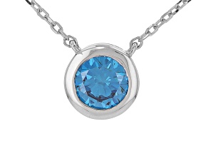 Blue Lab-Grown Diamond Rhodium Over Sterling Silver Solitaire Station Necklace 0.75ct