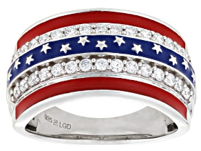 White Lab-Grown Diamond H SI2 Rhodium Over Sterling Silver and Enamel Band Ring 0.50ctw