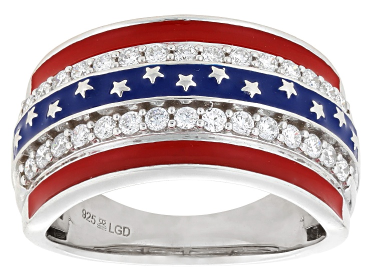 White Lab-Grown Diamond H SI2 Rhodium Over Sterling Silver and Enamel Band Ring 0.50ctw