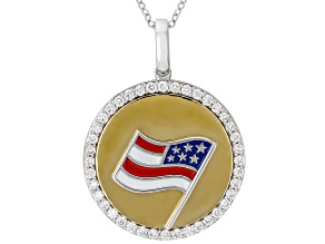 White Lab-Grown Diamond H SI2 14K Gold, Rhodium & Enamel Over Silver Flag Pendant/Chain 0.75ctw