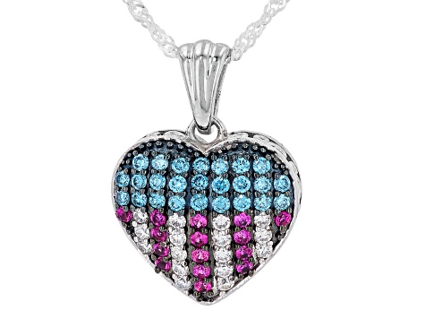 Lab Ruby, Blue and White Lab-Grown Diamond H SI Rhodium Over