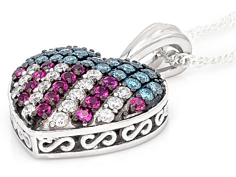 Lab Ruby, Blue and White Lab-Grown Diamond H SI Rhodium Over