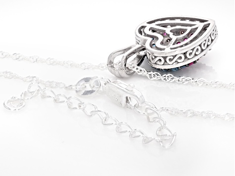 Lab Ruby, Blue and White Lab-Grown Diamond H SI Rhodium Over