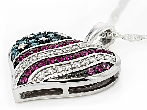 Lab Ruby, Blue and White Lab-Grown Diamond H SI Rhodium Over
