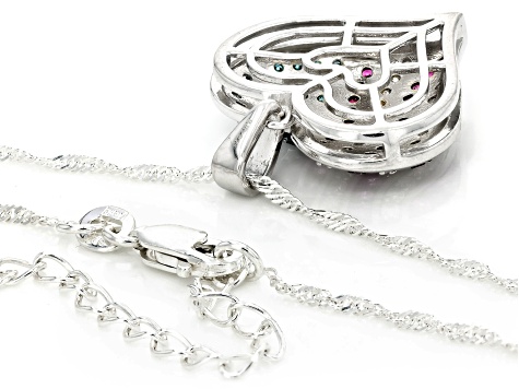 Lab Ruby, Blue and White Lab-Grown Diamond H SI Rhodium Over
