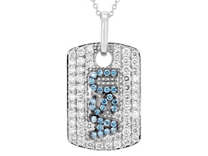 White and Blue Lab-Grown Diamond G-H SI Rhodium Over Silver USA Dog Tag Pendant/Chain 1.90ctw