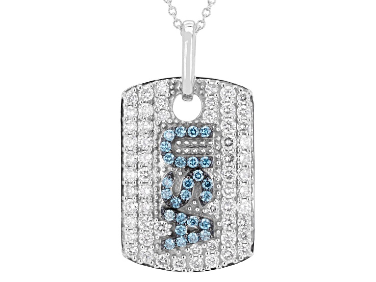 White and Blue Lab-Grown Diamond G-H SI Rhodium Over Silver USA Dog Tag Pendant/Chain 1.90ctw
