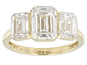 White Lab-Grown Floating Diamond F-G VS2 10K Yellow Gold 3-Stone Ring 4.00ctw