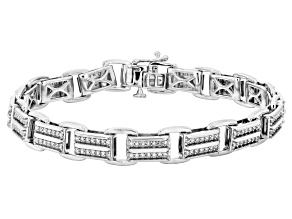 White Lab-Grown Diamond F VS2 Rhodium Over Sterling Silver Mens Tennis Bracelet 2.00ctw