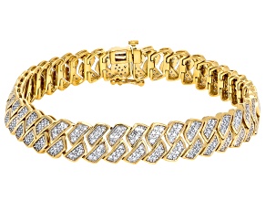 White Lab-Grown Diamond F VS2 24K Yellow Gold Over Sterling Silver Men's Tennis Bracelet 4.00ctw