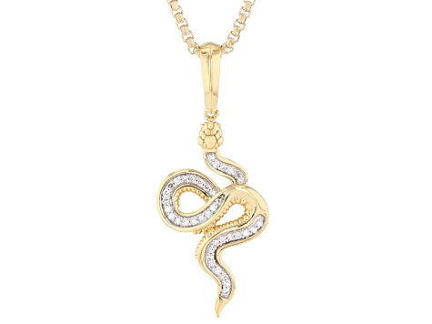 White Lab-Grown Diamond H SI1 24K Yellow Gold Vermeil Silver Snake Pendant With Chain 0.25ctw
